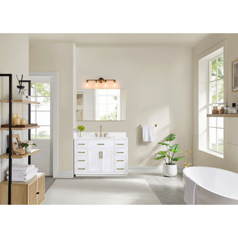 Gavino 48'' Single Bathroom Vanity with Stone Top, Gold, White