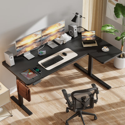 71 Inch Dual Motor L-Shaped Electric Height Adjustable Standing Desk with Memory Controller & USB Charging, Sit-Stand Corner Home Office Desk 265 lbs Capacity, Black