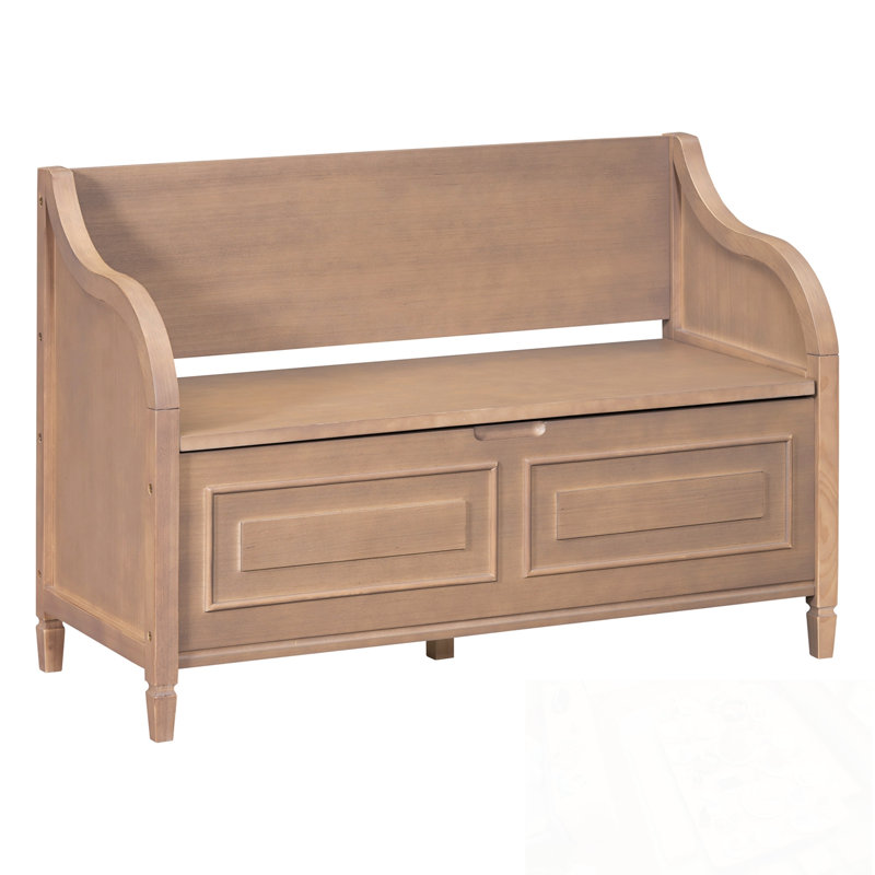 Wood Entryway Multifunctional Storage Bench with Safety Hinge, Brown