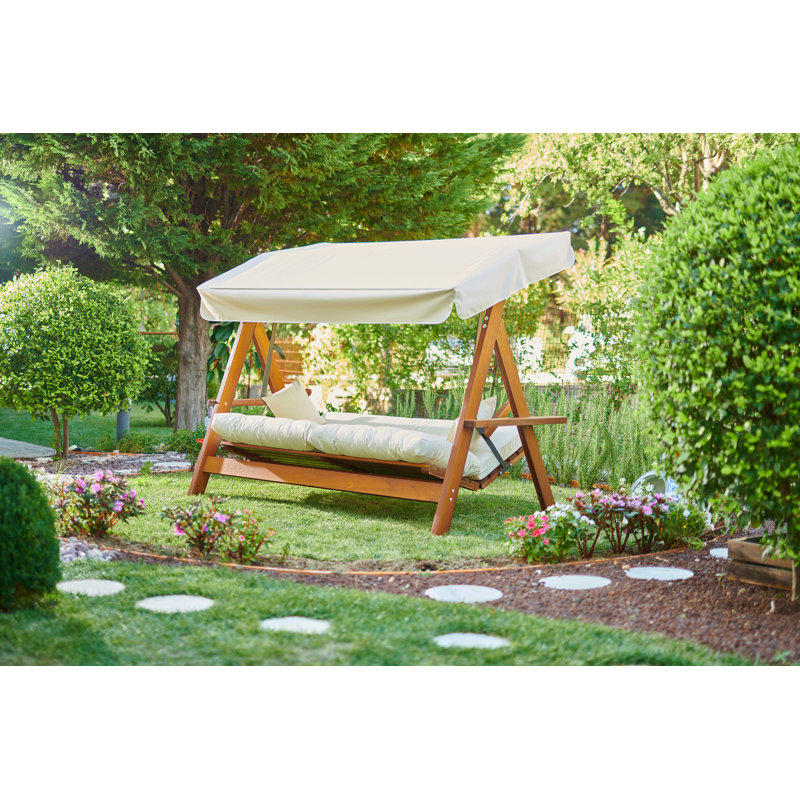 Daney Pine Porch Swing with Canopy, Beige, 210cm H x 230cm W x 130cm D