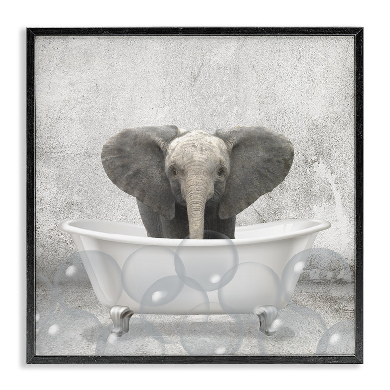 Bébé éléphant à l'heure du bain, Noir, noir, noir, noir, H 17 po x l 17 po