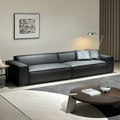Black Genuine Leather Modular Sofa cushion couch