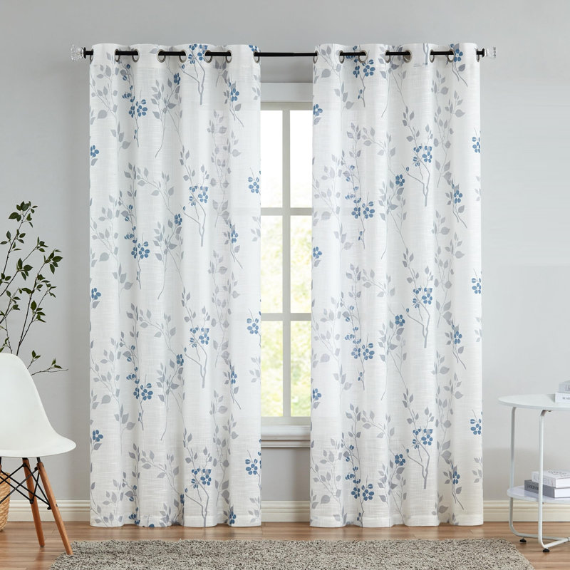 Semi Sheer Curtain Panel Pair, 127cm Width x 182.88cm Drop, Blue