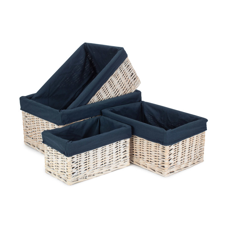 Wicker Decorative Basket, White Wash/Navy