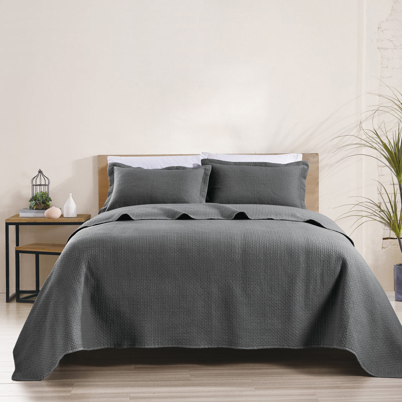 Polyester Quilt, Full Quilt + 2 Standard Shams, Dark Gray