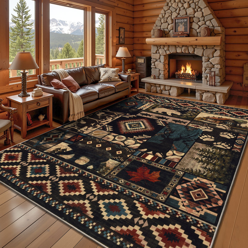 Rustic Cabin Animal Deer Washable Area Rug, Rectangle 6' x 9'