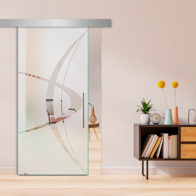 Frameless Glass Sliding Barn Door with Frosted Modern Design + Hardware Kit (Semi-Private)