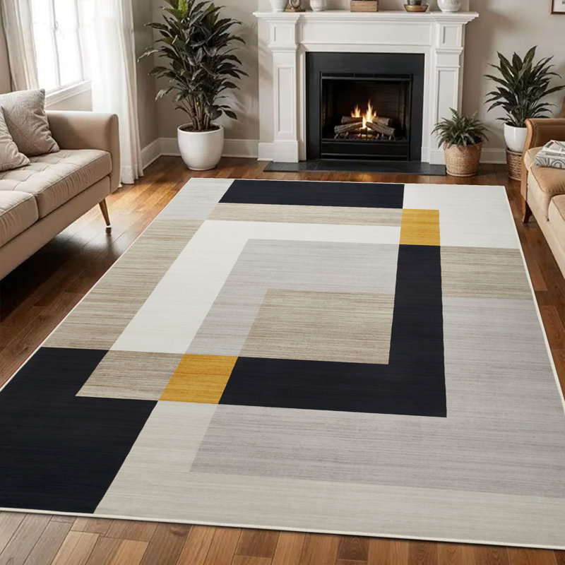 Printed Modern Area Rug High-Low Pile Soft Texture Non-Shedding Carpet, Rectangle 40 x 60 cm