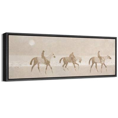 Vintage Western Horse Riders in Desert Landscape Minimal Rustic Wall Decor Extra Large Pictures Framed Canvas Print Wall Art