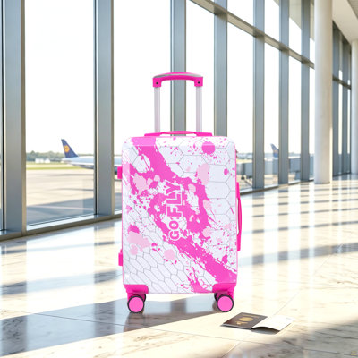 20 Inch PC Spinner Wheel Luggage, Carry on Suitcase, With Printed pattern and Combination Lock (Pink)
