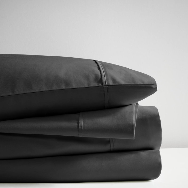 Drap en mélange de coton 600 fils à densité de tissage 600 avec traitement rafraîchissant - Gère, finition ultra douce, drap-housse entièrement élastique, lavable à la machine, de 4 taies plates et 2 taies d'oreiller
