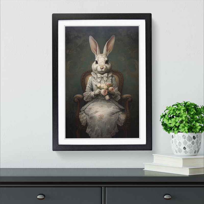 Rabbit Victorian - Framed Print, 64cm H x 46cm W x 2cm D, Black