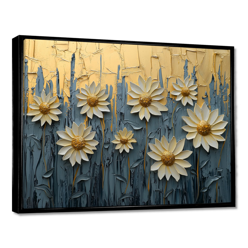 «Paint Effect On Golden Glow Sunflowers II» - art mural tournesols, H 30 po x l 40 po, Impression encadrée flottante