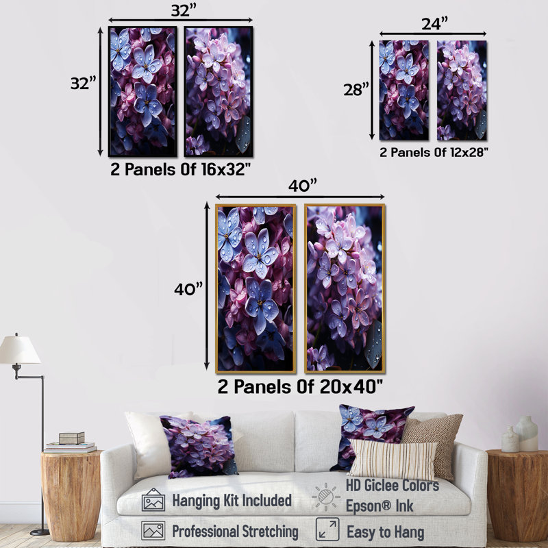Ensemble de 2 décorations murales lilas clair de lune - Lilas, H 28 po x l 25 po, Toile tendue