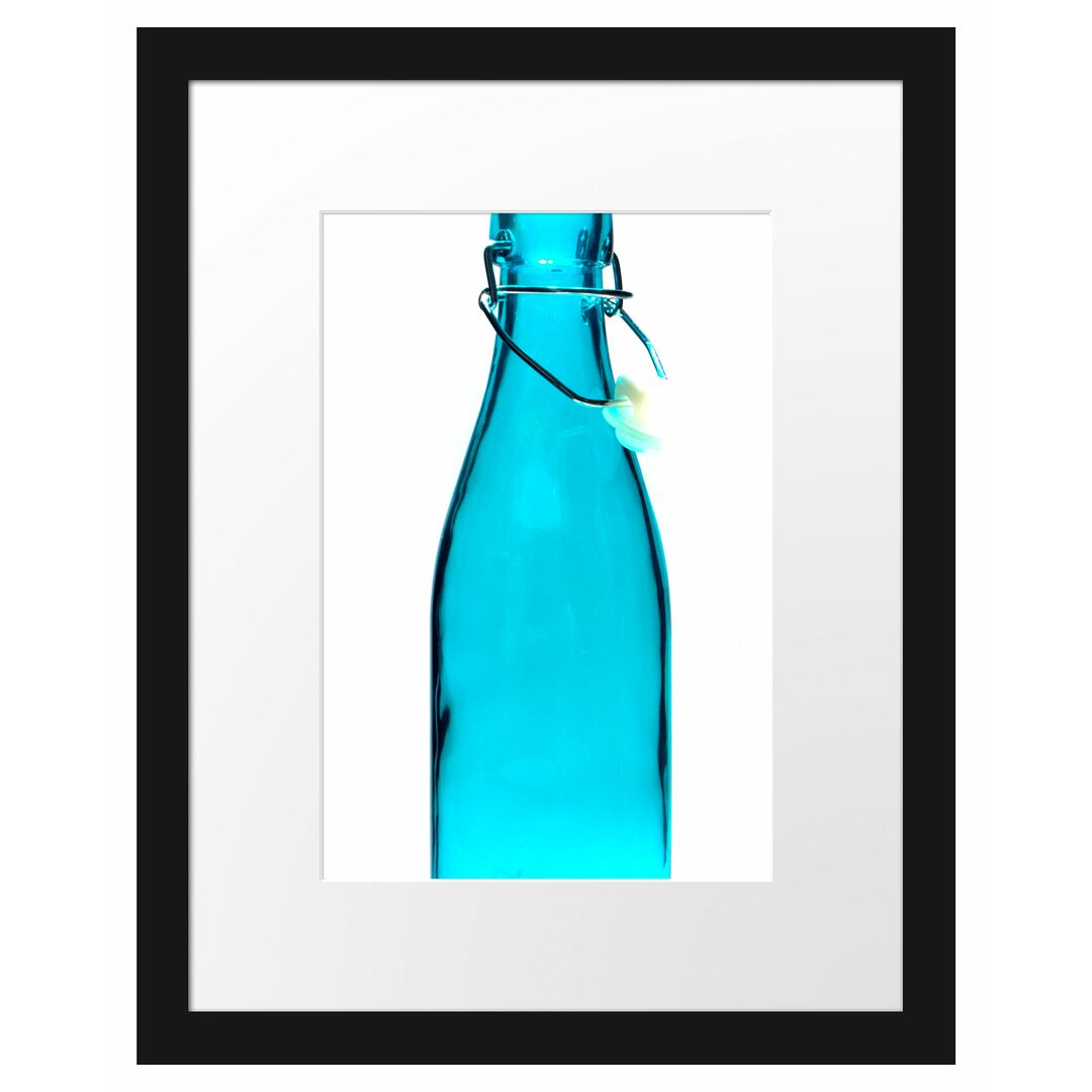 Gerahmtes Poster Blaue Glasflasche