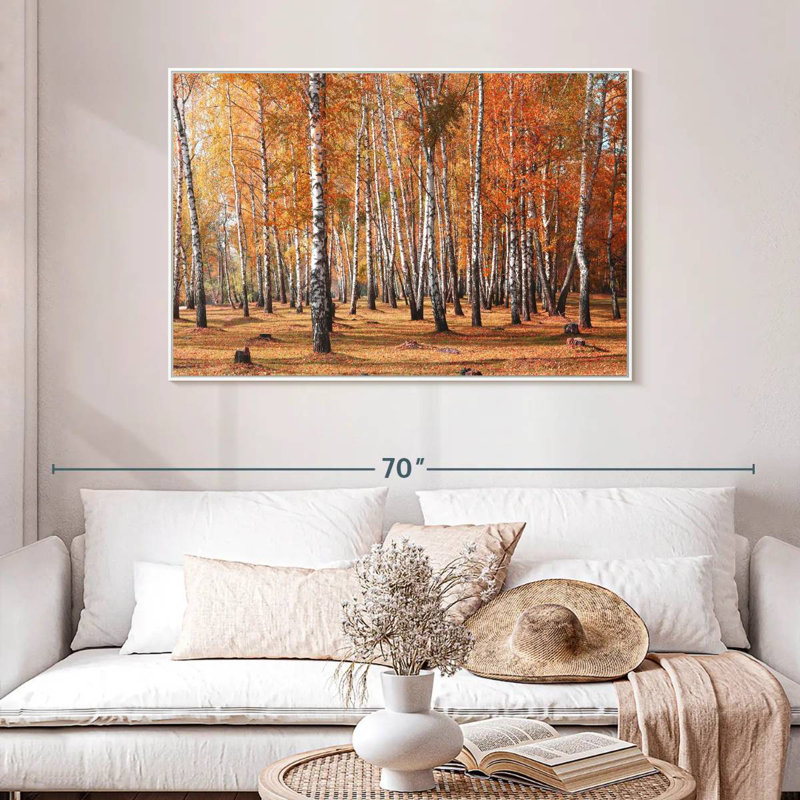 Forêt de bouleaux en automne, Cadre flottant blanc, 46 po x 31 po