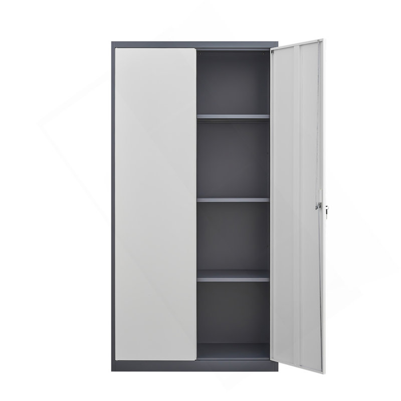 Gray Metal Large-Capacity Wardrobe With Hanging Rod And Compartments, Lockable Closet With Locks & Keys, Steel Construction, Waterproof & Fireproof, Suitable For Bedroom, Living Room And Laundry Room.