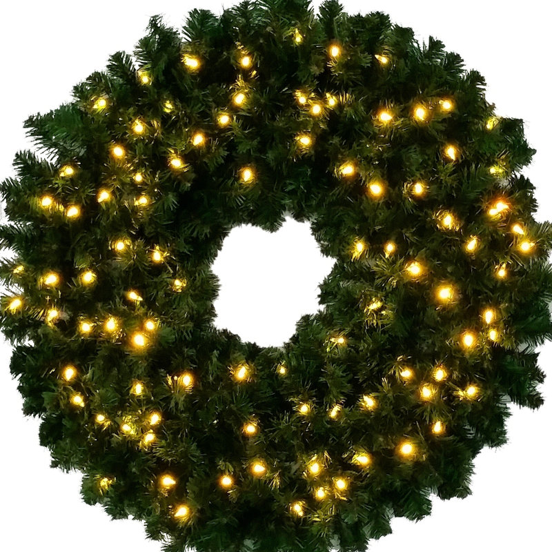 Couronne de Noël avec lumières DEL en PVC, H 36 po x l 36 po x P 6 po, Transparent / blanc chaud