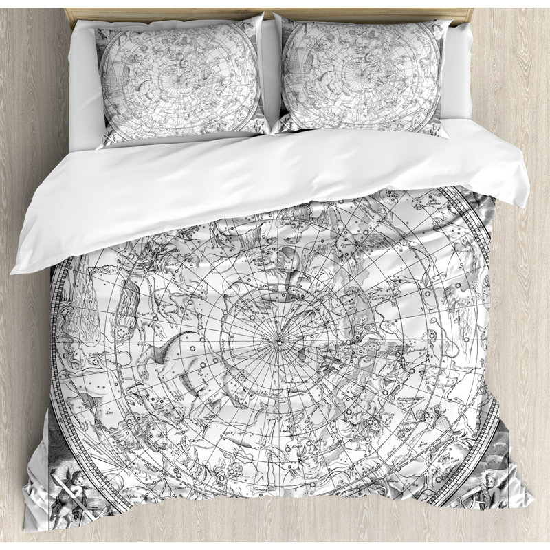 King Size Black and White Constellation Microfiber Duvet Cover Set