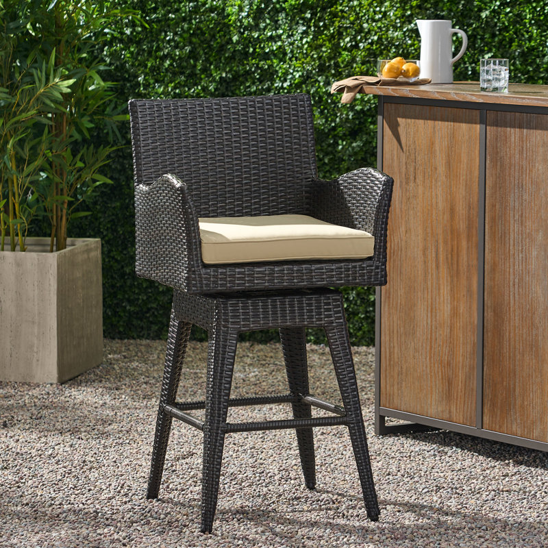 Multi Swivel With Iron Frame And Beige Cushion Outdoor Chair Weave Tapered Legs,