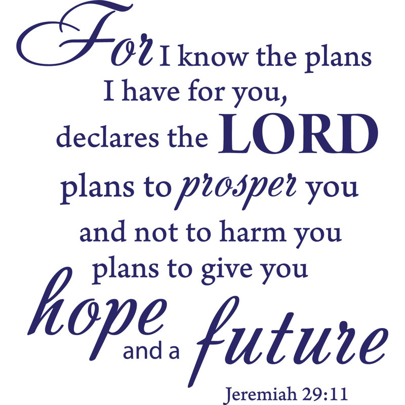Adhésif décoratif verset biblique «For I Know the plans Jeremiah 29:11», H 20 po x l 18 po, Mauve