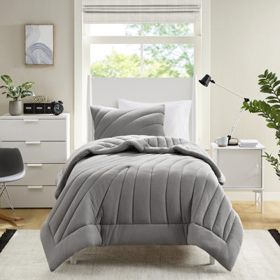 Couette 3 pièces grise, 3 pièces, rembourrage 350 g/m², lavable à la machine, avec 2 taies d'oreiller.