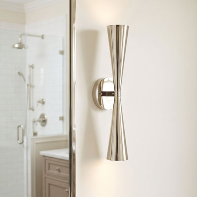 Applique murale moderne 2 lumières en nickel poli l 5 po x H 19,25 po