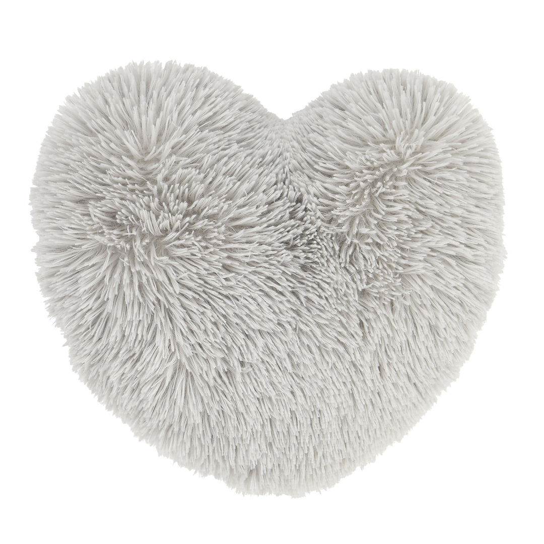 Cuddly Deep Pile Faux Fur Heart Shaped Cushion