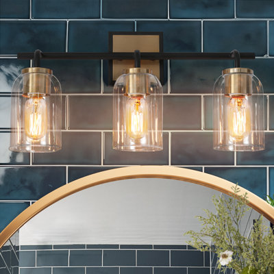 Hazella 3-light Dimmable Transparent Glass Brass/Black Modern Vanity Light