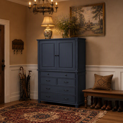 Grand garde-manger autoportant, grande armoire de rangement de 43,3 x 20 x 77,3 pouces avec 6 tablettes de porte, 2 tablettes réglables et 5 tiroirs, bleu