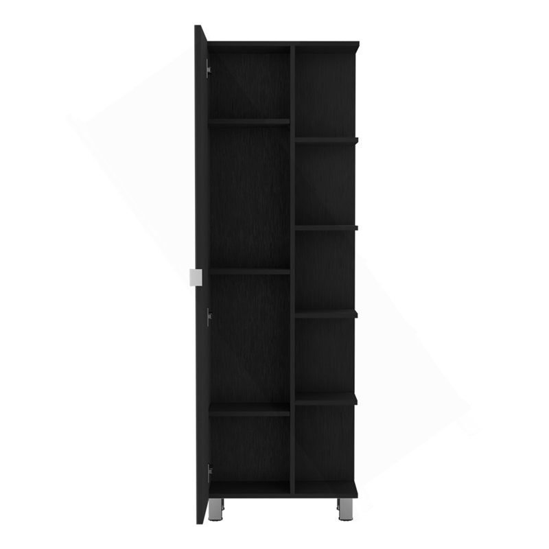 Urano Mirror Linen Cabinet, Four Interior  Shelves, Five External Shelves -Black, Black