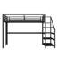 Grand lit mezzanine en métal avec bureau, escalier de rangement, lumières DEL, ports USB et filets en fer multifonctionnels, noir, silencieux