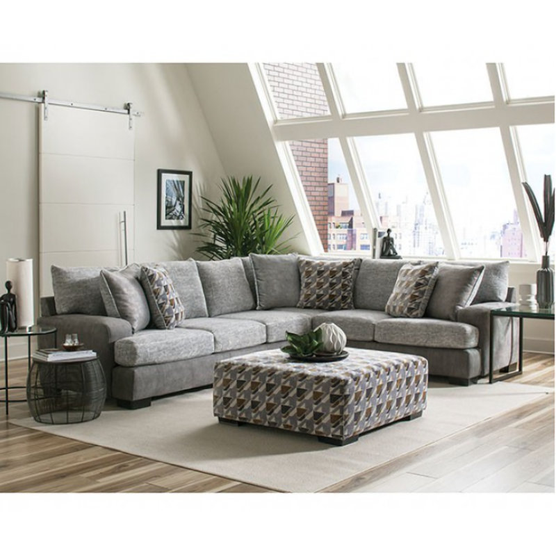 Canapé modulaire d'angle large de 136 po Paizli, Microfibre gris clair, Face à la droite