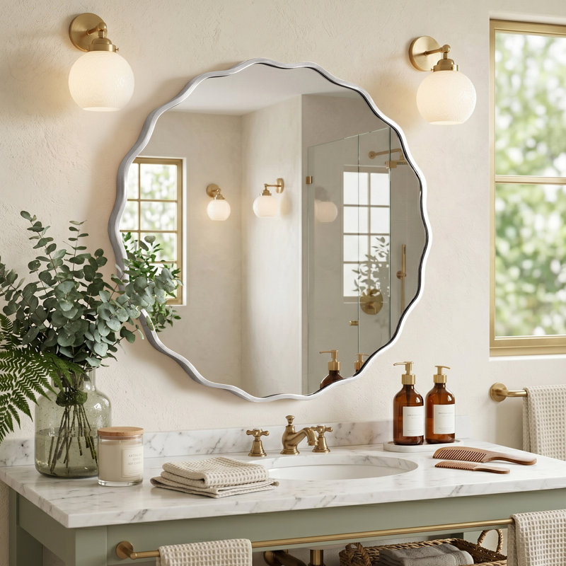 Miroir de salle de bain, Argent, 23,6 po x 23,6 po