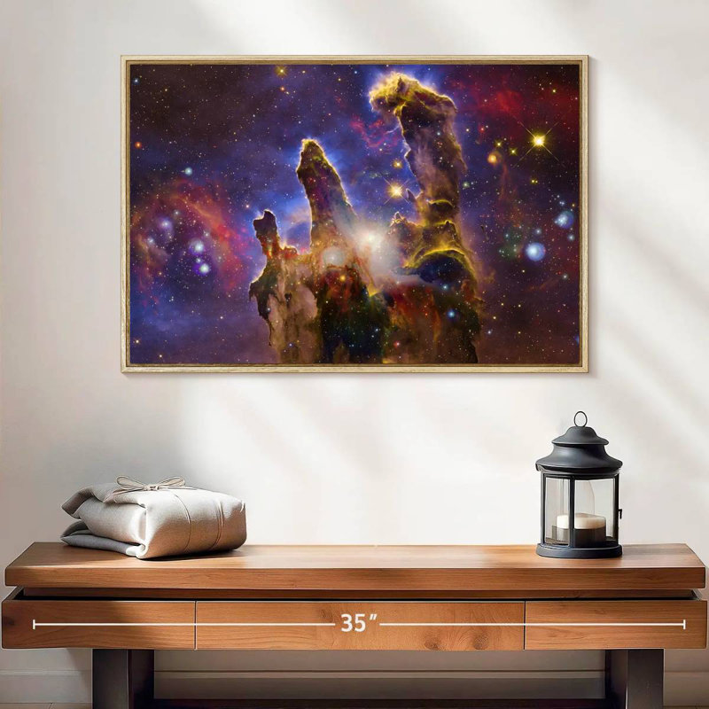 Nébuleuses et étoiles, 25 po x 17 po, Cadre flottant en bois naturel
