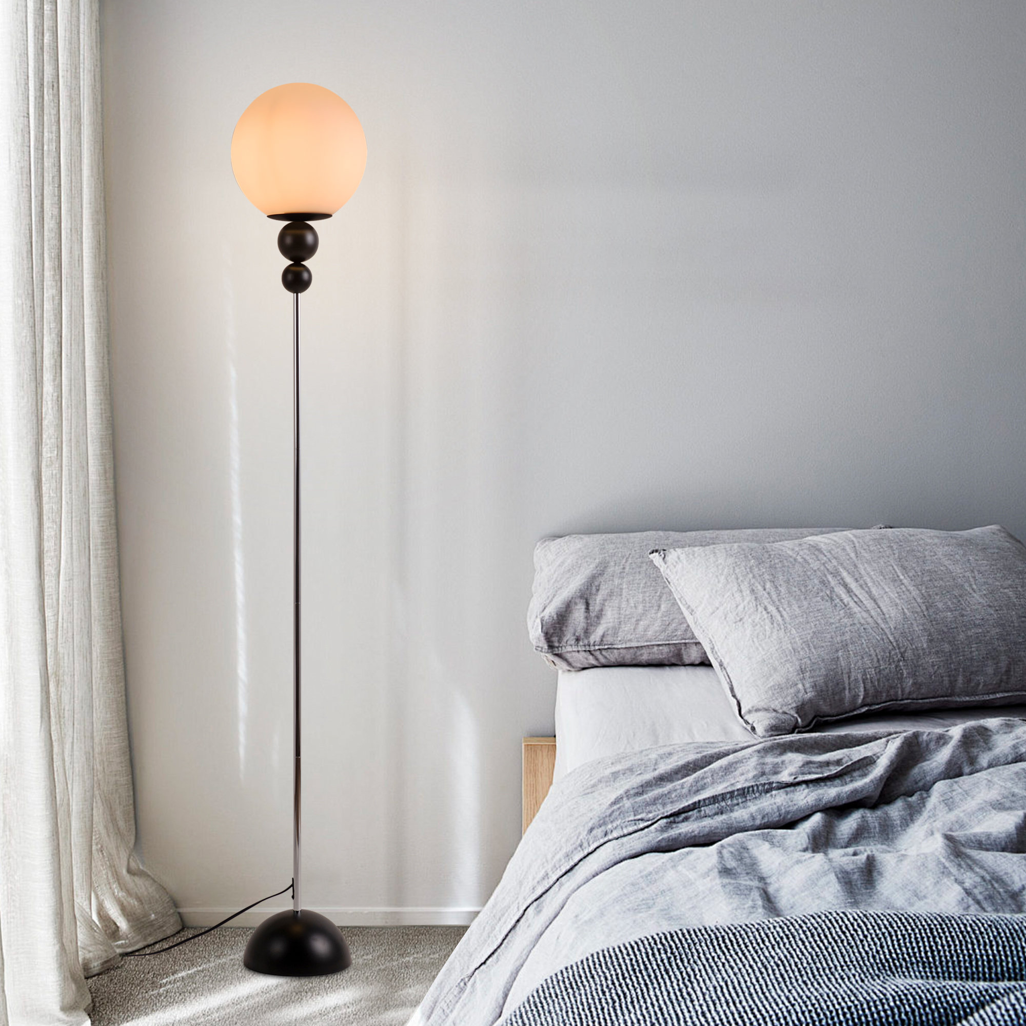 KlkrzJwy Nordic Orange Glass Floor Lamp Arc Height Adjtable Floor Light Marble Base Tall Lamp With Globe Glass E26 Dimmable Standing Fixtures For Living Room Sofa Area Study Bedroom