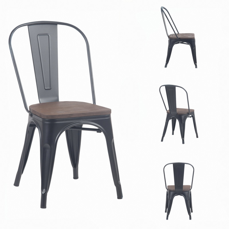Metal Stackable Side Chair, Armless Dining Chair, Indoor Outdoor Patio Chair, Counter Stool with Metal Frame, Black