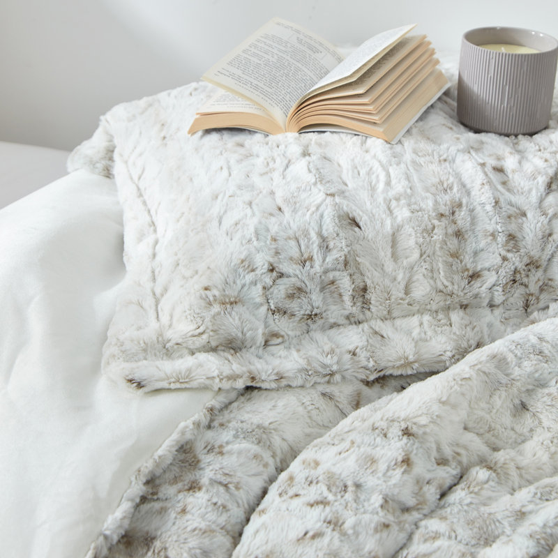 Snow Leopard Faux Fur Coma Inducer Oversized Comforter Set, Twin Extra Long Comforter + 1 Standard Sham