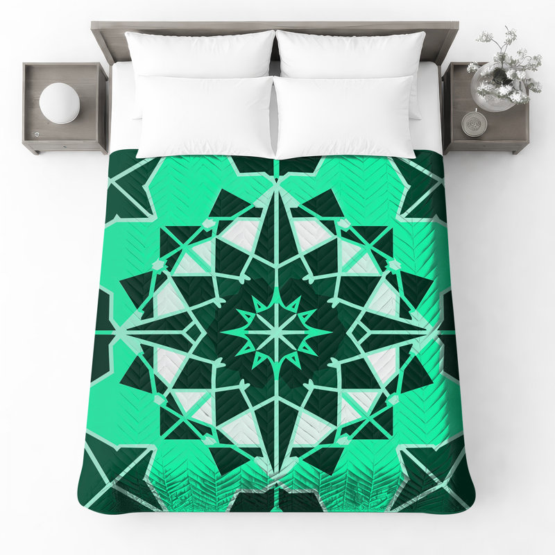Couvre-lit matelassé vert à motif kaléidoscope toutes tailles, Lit simple