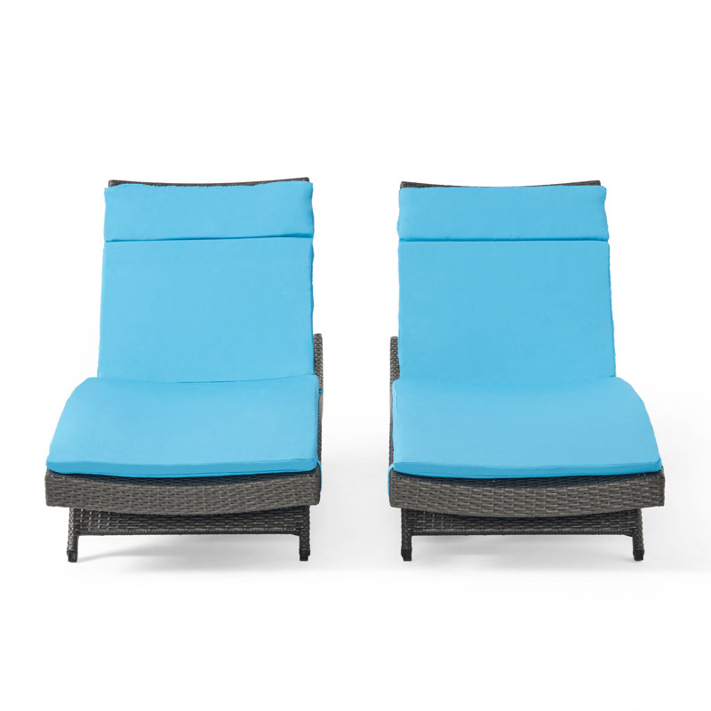Billur 79.5" Long Reclining Chaise Lounger Set with Cushions, Blue