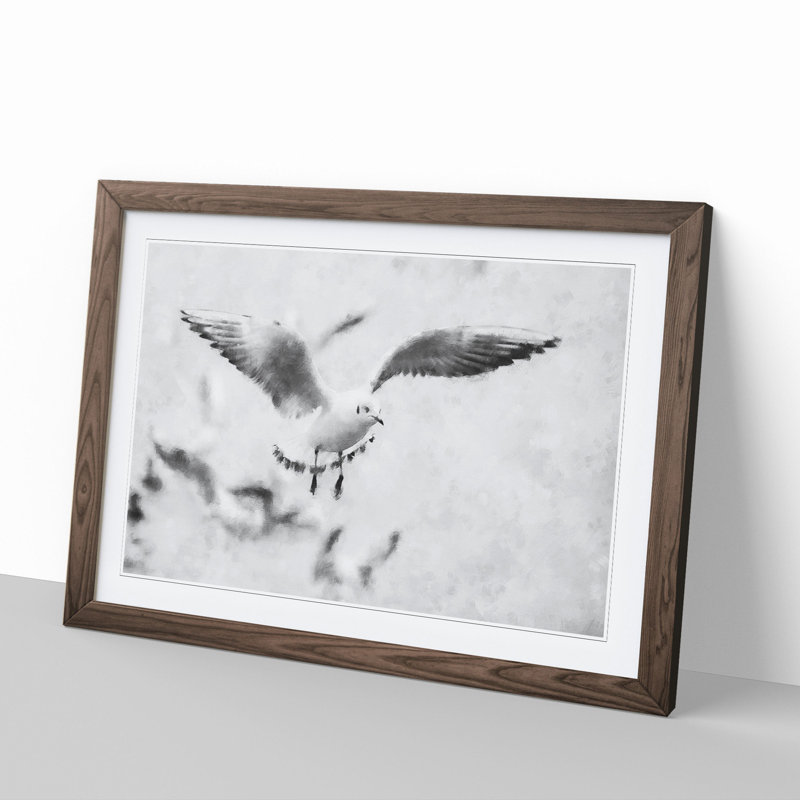 Seagull Birds - Picture Frame Graphic Art, Walnut Framed, 48cm H x 65cm W x 2cm D