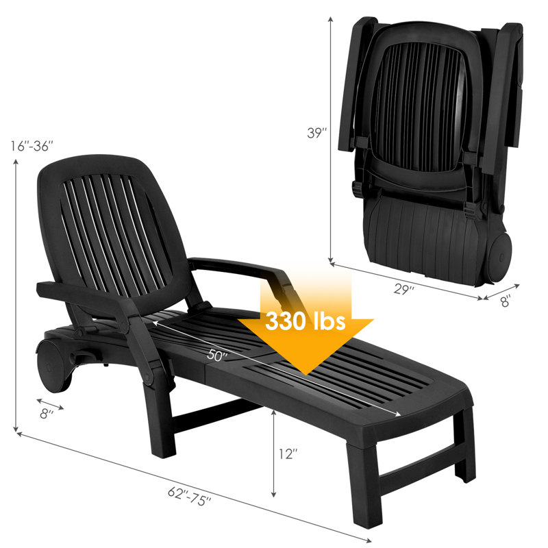 Chaise longue simple inclinable 62 po Schkyra, Noir