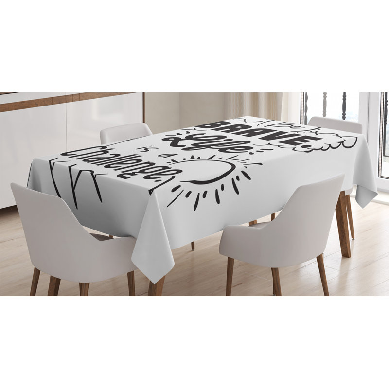 Ambesonne Saying Tablecloth, Be Brave Life Is A Challenge Enduring Incentive Mountain Peak Sunrise Flag Art, Rectangular Table Cover For Dining Room Kitchen Decor, 60" X 90", Black White