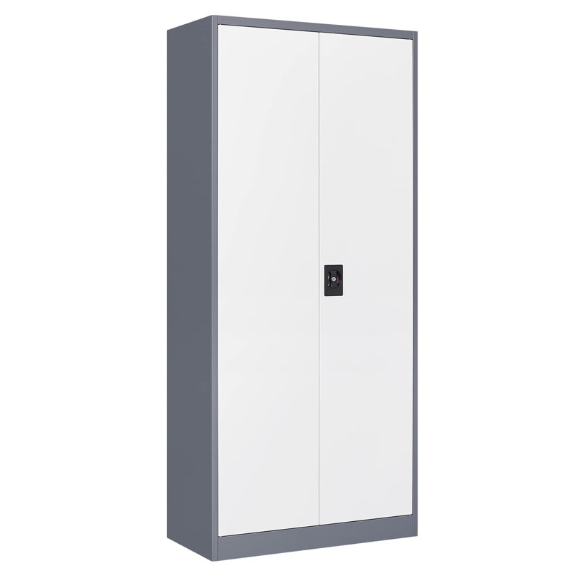 Armoire de rangement en métal avec porte verrouillable, étagères réglables en acier pour bureau, maison, Gris / blanc