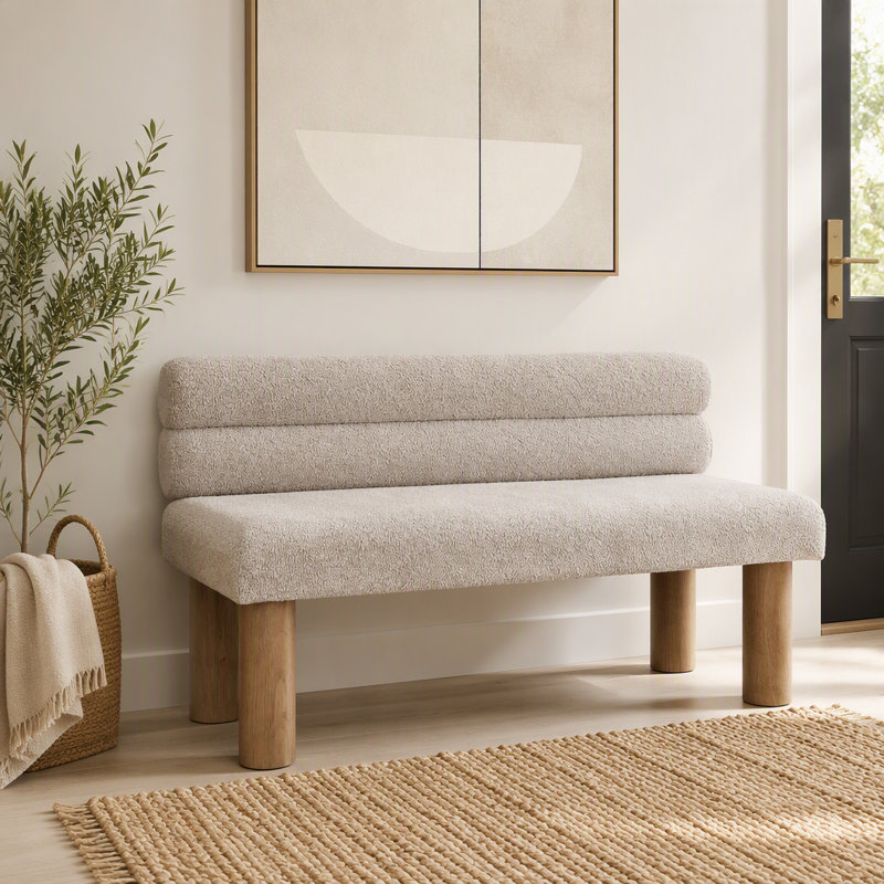 Mobilier de salle à manger rembourré Boucle, Gris clair / naturel