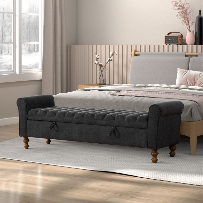 Banc de rangement rembourré l 65,5 po, Gris anthracite