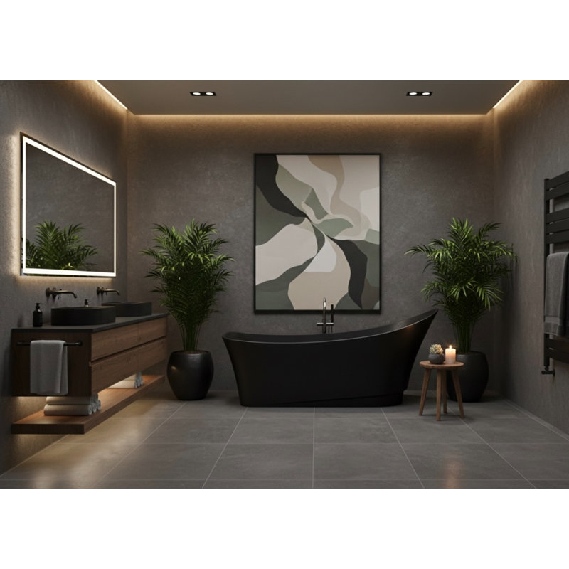  Baignoire de trempage profonde autoportante en fer noir 70,9 po x 29,5 po , Fer noir / noir
