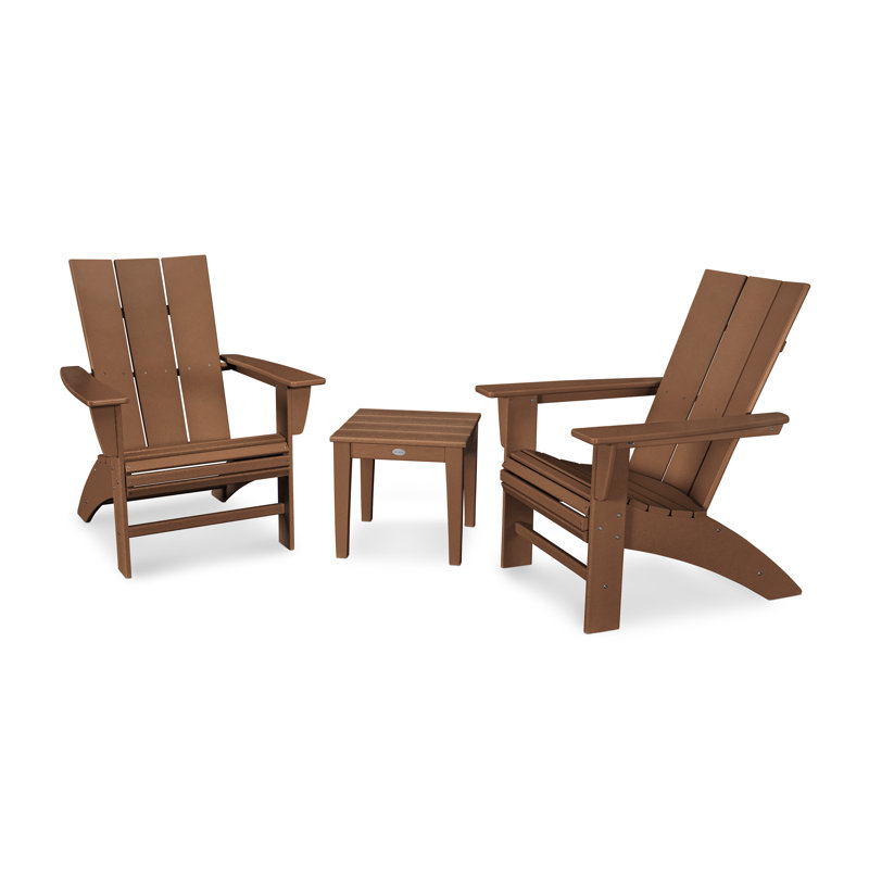 POLYWOOD Modern 3-Piece Curveback  Adirondack Set, Teak
