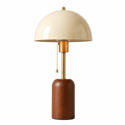 Lampe de table champignon Everdream Craft Mid-Century avec dôme laqué crème et base en bois de noyer noir, hauteur 17,7 po
