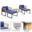 Ensemble de meubles d'extérieur en bois d'acacia de patio et repose-pieds 5 pièces Latitude Run® avec coussins bleu marine
